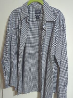 Chaps Navy and White Gingham Button-Down Shirt